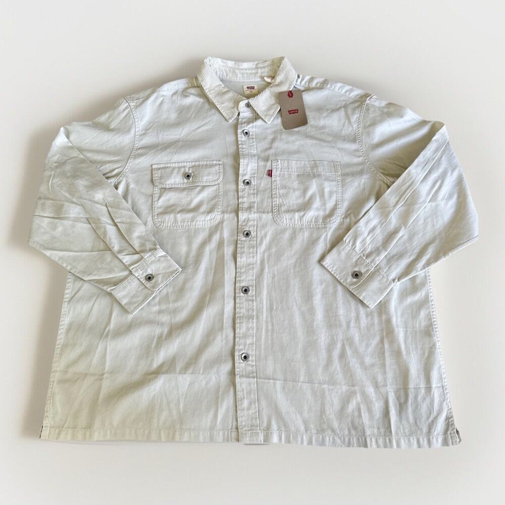 Levis Mens Button Up Long Sleeve Off-White/Beige Size XXL
